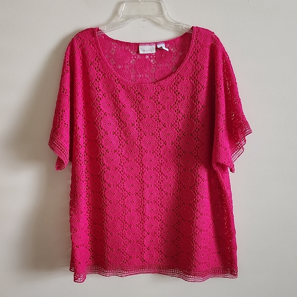 Chico's Vibrant Pink Lace Blouse Chicos 3 Or XL